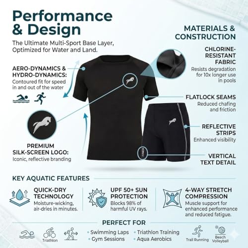 Image of JUST RIDER Swimwear Half Sleeve T-Shirt and Shorts for Men & Women Men's Swimming T-Shirt and Swimming Shorts Set, Polyester, Quick-Dry, Chlorine-Resistant, Flatlock Seams