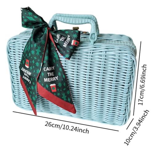 Panier tressé en rotin bleu boîte vintage de rangement et conservation alimentaire - 3