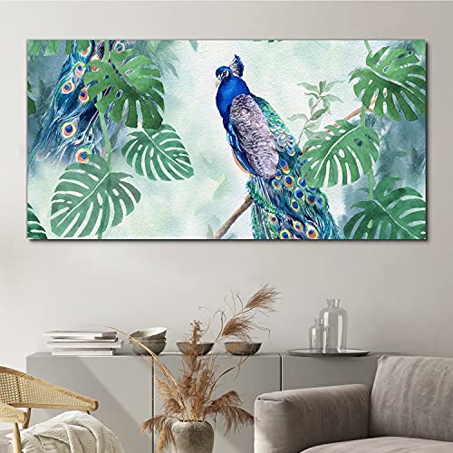 Tableau sur toile 140x70cm oiseau paon branche impression grand format