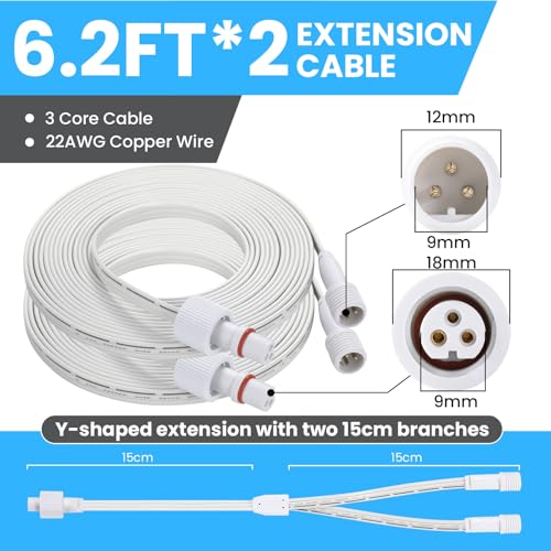 6.2Ft 2Pack Extension Cable for Go-vee Permanent Outdoor Lights Pro, Y-Shaped Cable Waterproof Extension Cord Compatible with Go-vee H706A H706B H706C by DRHLWZN - Image 2