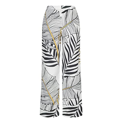 Women's Casual Summer Capri Pants Cotton Linen Elastic Waist Trousers Floral Print Relex Fit Beach Cropped Pants #TOP4