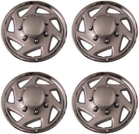 Set of 4 Chrome w Silver ring 15" Inch 7 Spoke Universal Hubcap Replacement - Aftermarket: IWC9415C