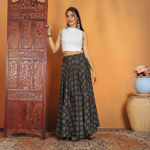 Image of JYESHTA Women's American Crepe Flared A Line Stitched Long Skirt with 12 Mtr Flare 40 in Height | Skirts for Women Long Length | Long Skirts for Girls