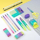Calculadora 8 dígitos Pocket Sunset, color turquesa-amarillo. Teclas con tacto suave, 3 teclas de memoria, raíz cuadrada y apagado automático. Alimentación dual (célula solar y pila de 1,5 V.)