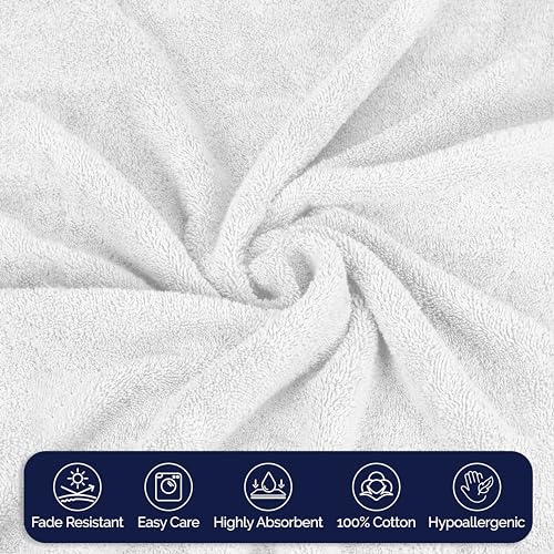 Image of Elegant Comfort Premium Cotton 8-Piece Towel Set, Includes 4 Washcloths, 2 Hand Towels and 2 Bath Towels, 100% Turkish Cotton - Highly Absorbent and Super Soft Towels for Bathroom, White