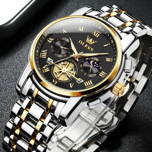 Image of OLEVS Mens Watches Business Large Numer Easy to Read Quartz Watch Stainless Steel Waterproof Luminous Date Casual Male Watch