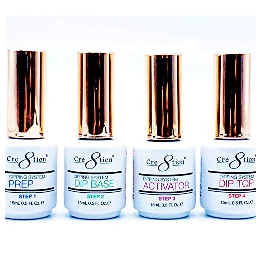 Creation Dip Powder Nail Kit Starter, Dip Powder Liquid Set (Step 1-4) Prep Bond, Gel Base, Activator, and Gel Top - Gel Nail Polish No UV LED light, Easy to use, Perfection Manicure Any Dipping Brand