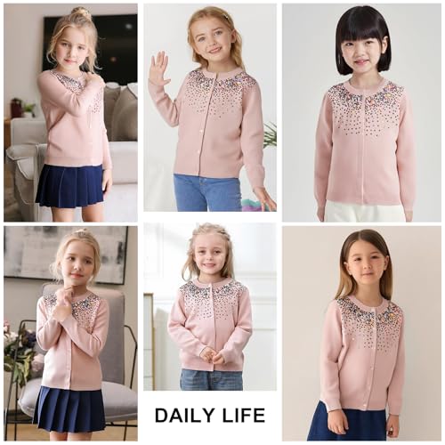Image of Danny D Girls Sequin Knitted Sweater Cardigan Crew Neck Long Sleeve Button Tops