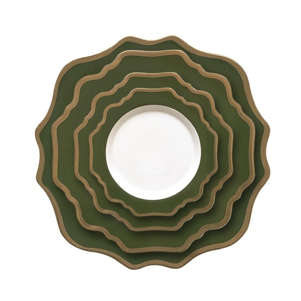 Talerze do makaronu, ceramiczne talerze deserowe, zastawa stołowa, ceramiczna zastawa stołowa, zielone złoto, oprawki, słonecznik, talerze obiadowe, kreatywne domowe talerze dekoracyjne,