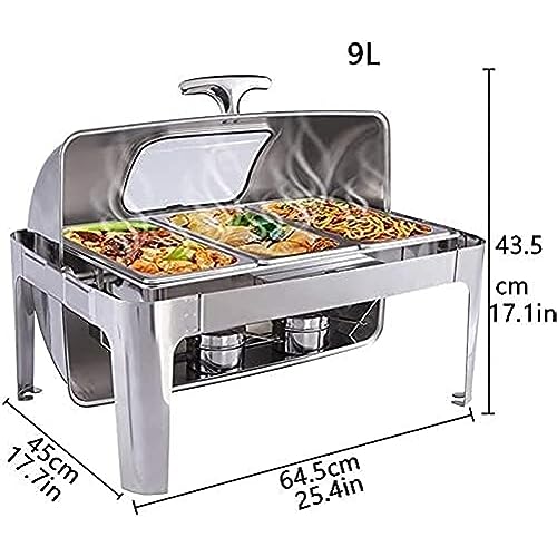 Chafing Dish mit 9 l Fassungsvermögen, vollwertiger Roll-Top-Chafer und Buffetwärmer aus Edelstahl mit Lebensmittelpfanne, Wasserpfanne und Brennstoffhaltern für alle Veranstaltungen – Bild 3