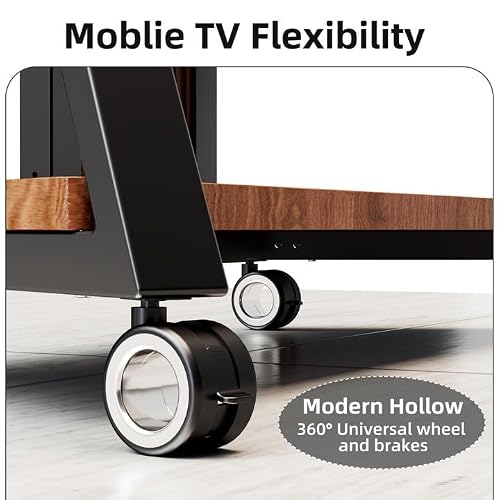 BEISHI Modern Mobile TV Stand Rolling TV Cart with Wheels for 50-100 Inch TV, Heavy Duty Portable Floor TV Stand with 2 Tier Wooden Shelves, Height Adjustable Holds up to 220lbs,Max VESA 800x600mm - Thumbnail 7