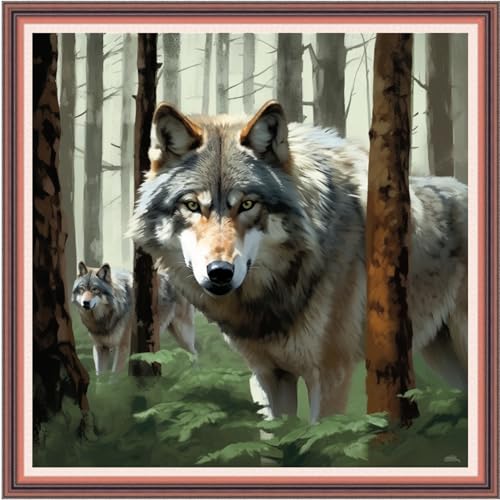 Image of Joyhoor Cross Stitch Kits for Beginners Stamped Cross-Stitch Supplies Needlework preprint Embroidery Kits for Adults DIY Needlepoint Kits Embroidery Patterns 11CT-Timberwolves 18.x18 inch