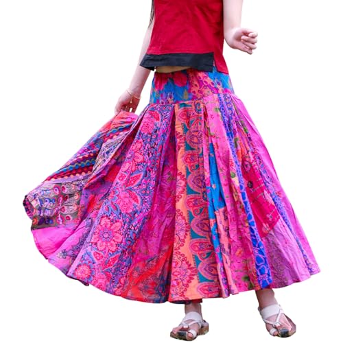 Bohemian High Waisted Elastic A-Line Skirt Loose Patchwork Long Skirt Summer Beach Skirt Versatile and Casual