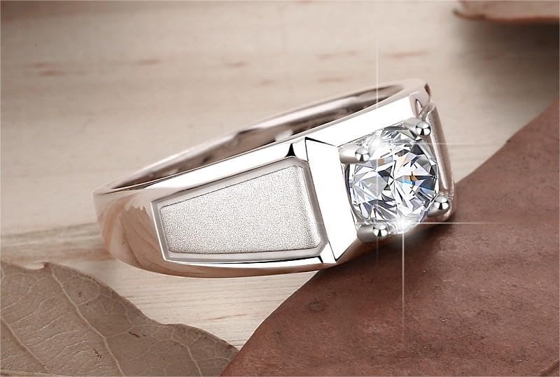 S925 Sterling Silver Wedding Band 1ct D-color Round Cut Diamond Ring for Men, Rings for Marriage Bands, Father's Day Gift for Dad3