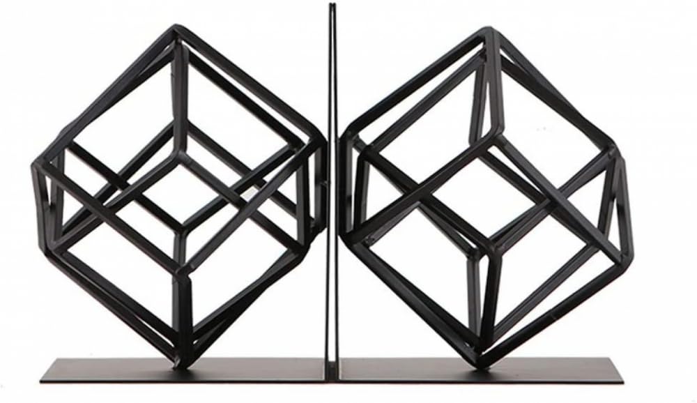 Buchstützen, einzigartiges geometrisches Design, Buchstützen, dekorative Buchstützen aus Metall, unterstützt 1 Paar (schwarz) Buchstützen für Regale