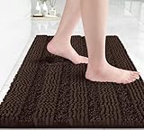 Yimobra Bathroom Rug Mat 24 x 17, Non Slip and Super Absorbent Bath Mat,Machine Washable Quick Dry,Ultra Plush Chenille Shower Rugs for Bathroom Floor Sink Tub and Shower Outside,Brown