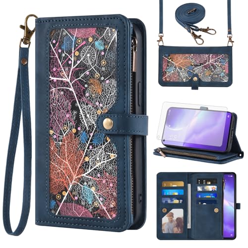 Coque Oppo Find X3 Lite Portefeuille avec Cordon Chaîne Bleu