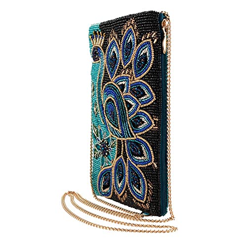 Mary Frances Peacock Pride Beaded Crossbody Phone Bag, Multi4