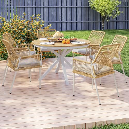 Outsunny Mesa de Jardín Redonda Mesa de Terraza Exterior Ø118x74 cm con Estructura de Aluminio Patas Cruzadas y Encimera de Listones Carga 70 kg para Patio Balcón Teca - imagen 8