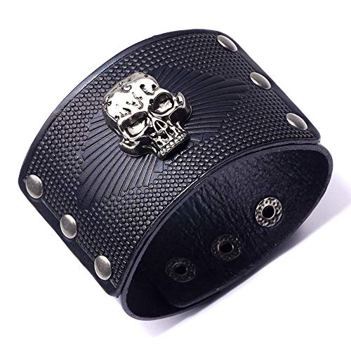Bracelet en cuir couple style rétro large noir unisexe