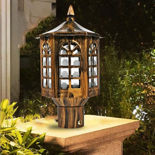Image of SINOMAN Vintage Antique Outdoor Post Light for Garden Waterproof Decorative Lantern with Classic Golden Finish Pillar Mount Exterior Lamp (GL 513 GA, Pack of 1) Bulb Not Included