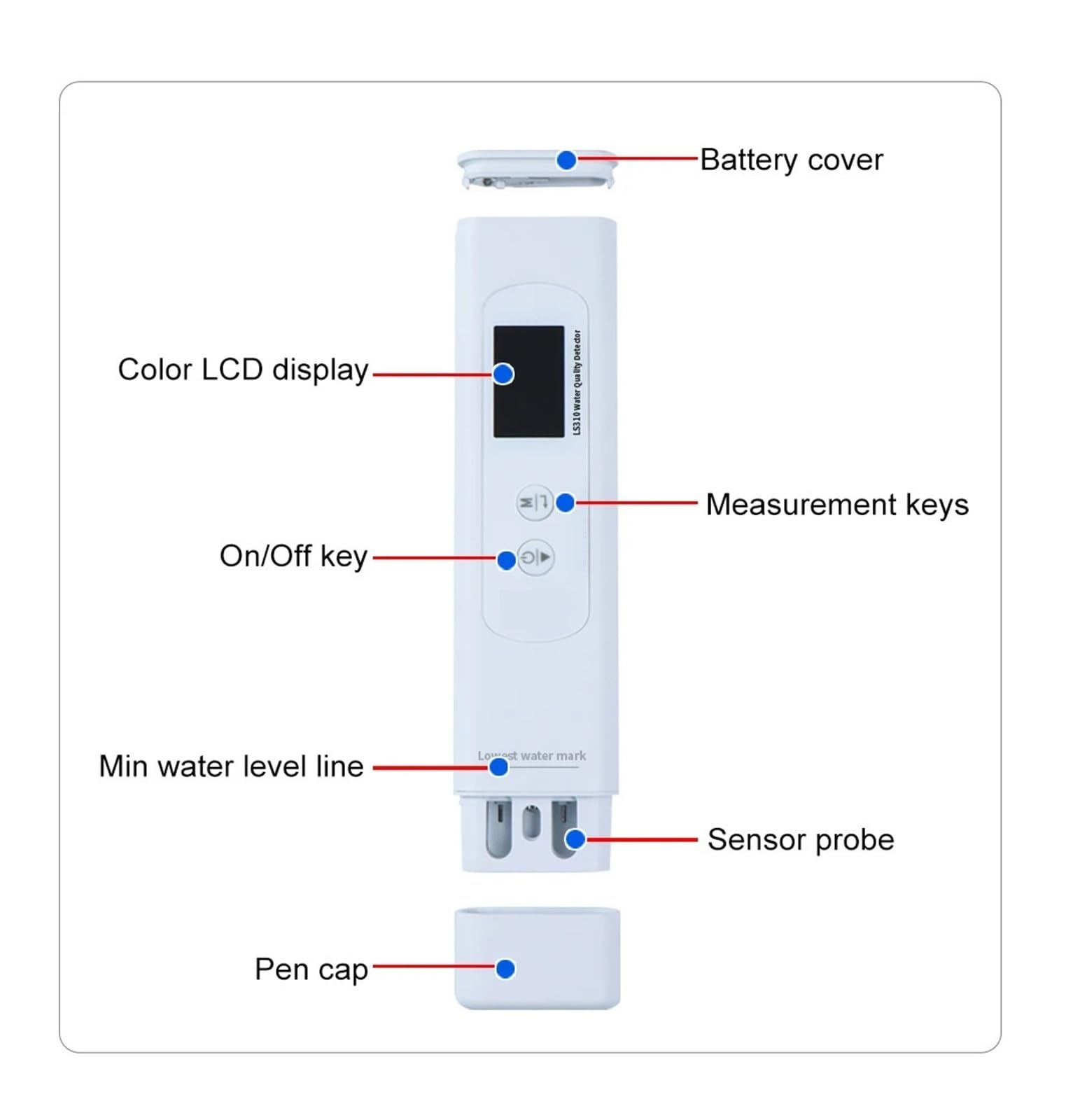 Probador digital de calidad del agua LS310 TDS PPM COD TOC Meter Operación sencilla