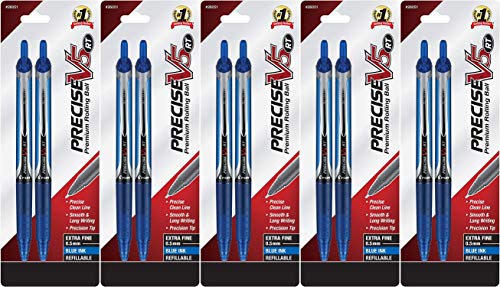 PILOT Precise V5 RT Refillable & Retractable Liquid Ink Rolling Ball Pens, Extra Fine Point (0.5mm) Blue Ink, 2-Pack (26051) - 5 Pack