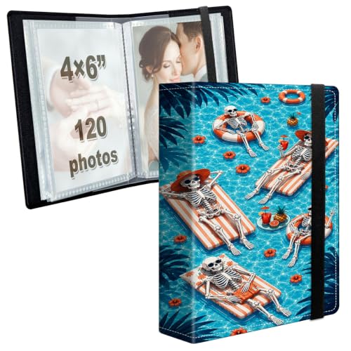 Image of Photo Album 4x6 120 Photos with Strong Elastic Band, Vacation Skeletons | Large Capacity Premium Leather Picture Album, Portable Wallet Albums Photo Book for Family Anniversaries Wedding Baby