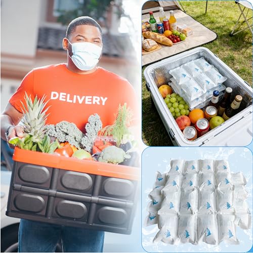 Image of Dry Ice Packs for Shipping | 24+ Hour Long Lasting Cold Ice Pack for Coolers | 3 Sheets - 48 Cells | Soak for 25-35 minutes - Expand - Dry - Use after Frozen | Reusable Freezer Block for Food