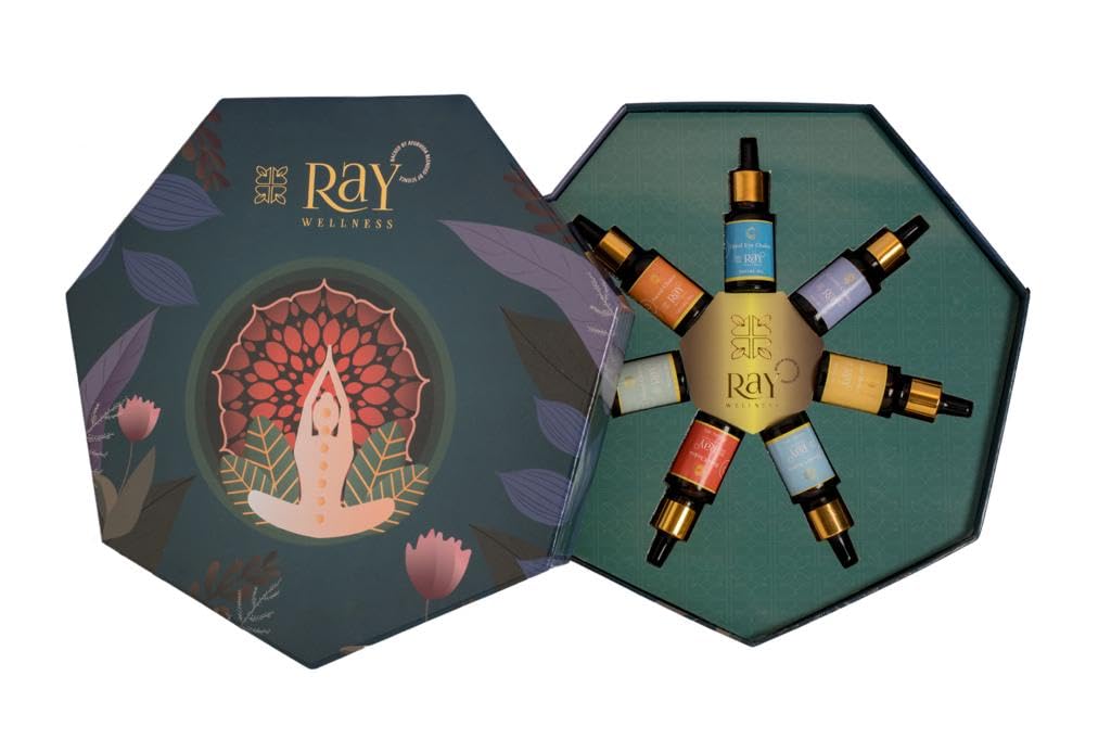 Ray Wellness 7 Chakra Medical Oil Set | 15 mL × 7 | To balance the oils essential for meditation, Reiki and relaxation. Aromatherapy gift set for men and women (frankincense) Ray Wellness 7 Chakra Medical Oil Set | 15 mL × 7 | To balance the oils essential for meditation, Reiki and relaxation. Aromatherapy gift set for men and women (frankincense)