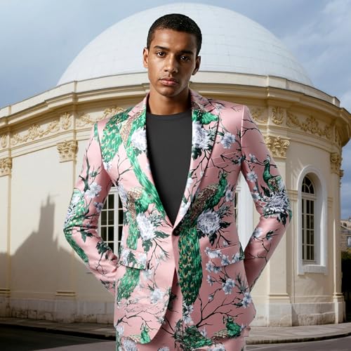 MOGU Mens Floral Blazer Paisley Suit Jacket Notched Lapel Tuxedo Men's Sport Coat for Casual Party Prom3