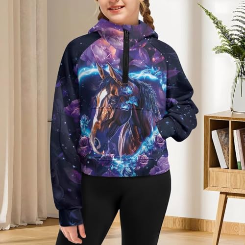 Half Zip Hoodie for Teen Girls 5-14T Casual Long Sleeve Sweatshirt Lightweight Pullover Crop Top Fall Outerwear2