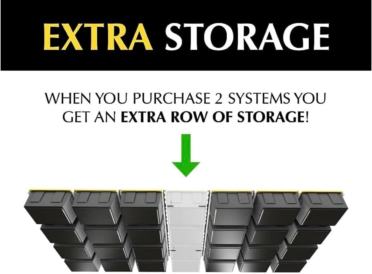Overhead Garage Storage Rack, Ceiling Tote Slide, 150 lbs Capacity, Adjustable Rails