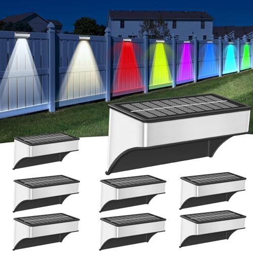 Solar Fence Lights Outdoor,8 Pack Step Lights Solar Powered with 9 Lighting Options, IP...