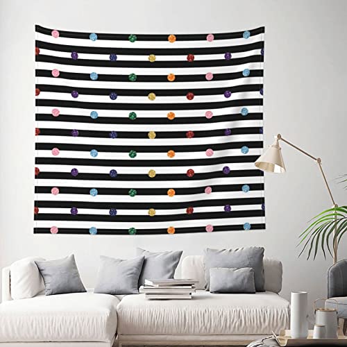 Rainbow Polka Dot Stripe Black And White Tapestry Bedroom 51In X 60In Living Room Dining Room Wall Art Hanging, Great Gift For Friends And Neighbors, Multi Color #TOP2