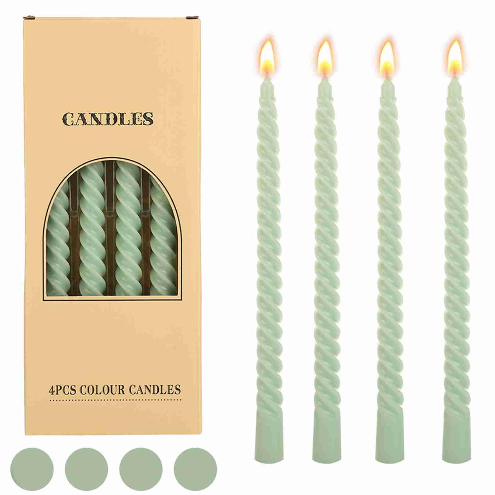 4 Pack Sage Green Twisted Taper Candles, 25cm