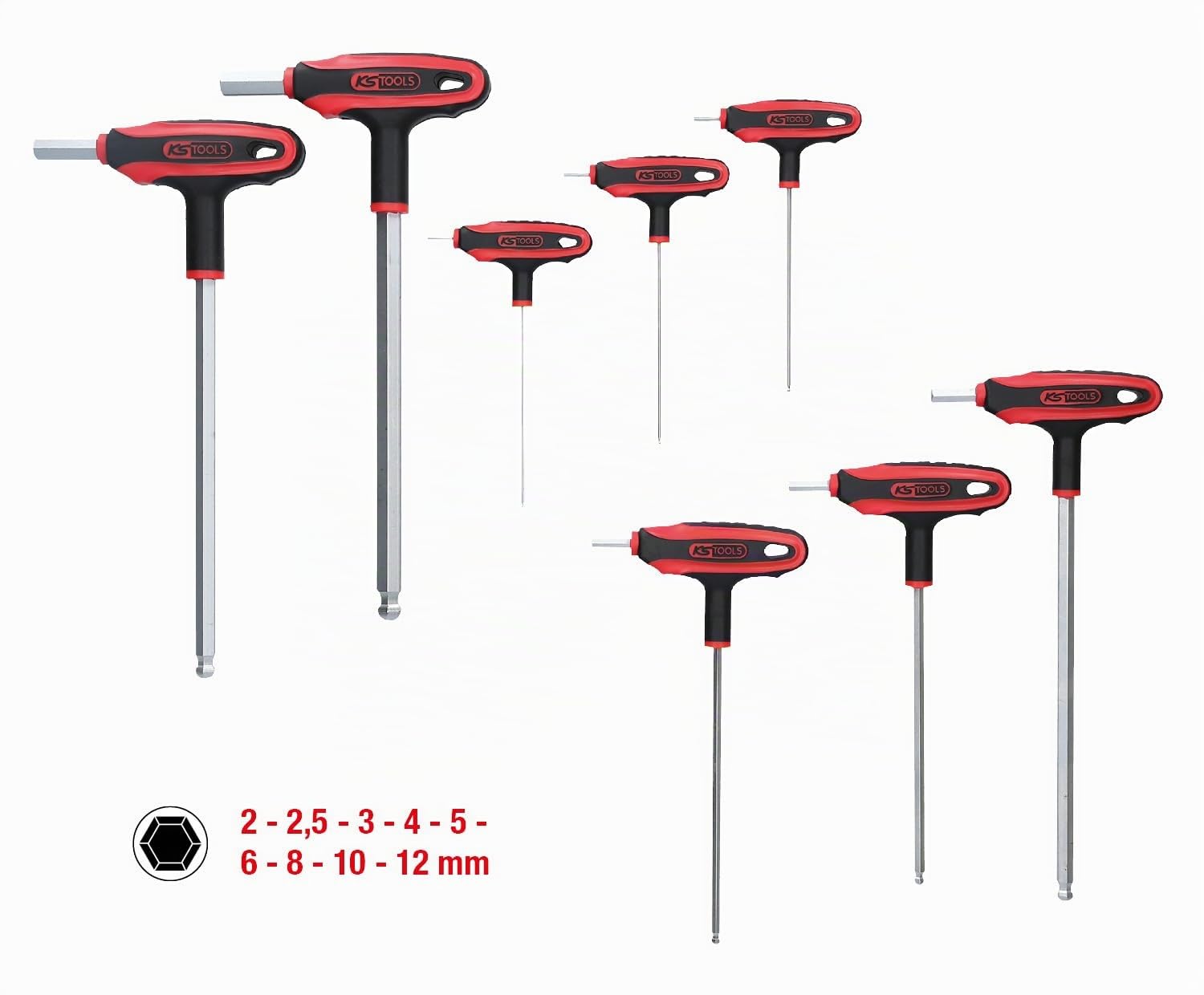 KS TOOLS Set di chiavi a brugola a testa sferica con impugnatura a T da 9 pezzi