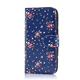 32nd Floral Series - Funda Tipo Libro de Piel Sintetica con diseño Floral para Motorola Moto G4 Play, Carcasa de Cuero diseñada con Cartera y Cierre Magnetico - Rosas Vintage en Añil
