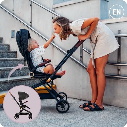 MoMi Kinderwagen ADELLE ab 6. Monat (bis 22 kg), klappbarer Buggy mit 360°-Sitz und 5-Punkt-Sicherheitsgurt, Einkaufskorb, mit Tragegriff zum Tragen nach dem Zusammenklappen