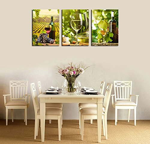 Yearainn Kitchen Canvas Art Grapes Wine Bottle Pictures For Dining Room Wall Decor thumb #2