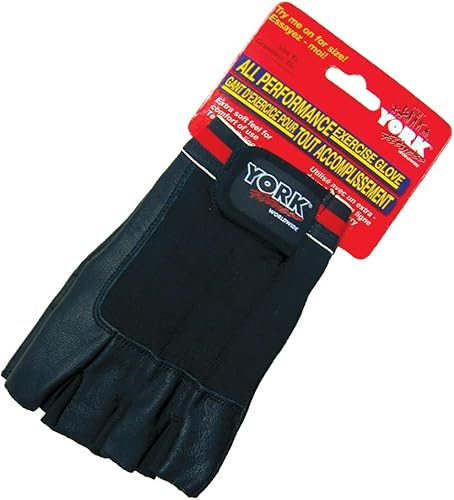 York Barbell - Guantes de levantamiento de pesas, piel de cabra, agarre antideslizante, palma acolchada, correa de soporte para la muñeca, espalda