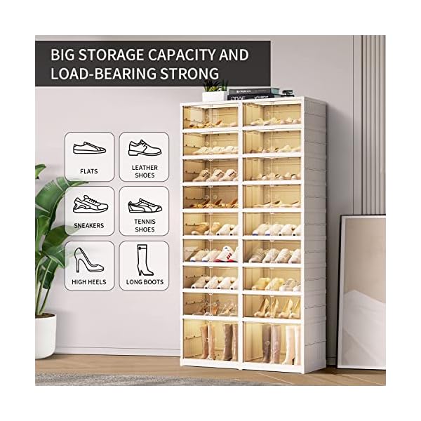  9-Tier-Foldable-Shoe-Rack-Organizer-for-Closet-36Pairs-Plastic-Shoe-Shelf-Collapsible-Shoes-Storage-Box-Clear-Shoe-Boxes-Stackable-with-Door-Easy-Assembly-Shoe-Cabinet-with-Lids-Large