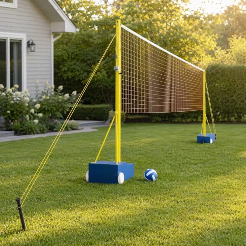 Volleyball Net with Poles,2026-New Heavy Duty Volleyballs Poles for Backyard,w/Metal Stakes & Windproof Rope,5'11'-6'11'Height Adjustable,Mobile Volleyball Nets for Indoor Outdoor School Stadium