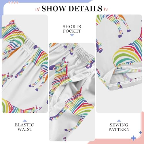 Zebra Rainbow Colorful Print Boys Long Pants Soft Trousers Elastic Waist Kids Lounge Bottoms with Pockets S-XL4