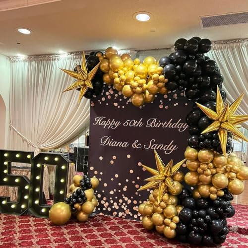 Image of Black and Gold Balloon Arch Kit, 140Pcs Explosion Star Black and Metallic Gold Balloons 22 18 12 10 5 Inch Different Size Balloons for Birthday Anniversary Graduation New Year Decorations