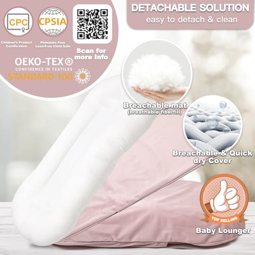 Image of Infant Support Cushion - Baby Support Cushion for Newborn, 0-24 Months, Portable Tummy Time Mat for Home and Travel, Soft Cotton, Supervised Use, Baby Essentials Gift, Pink(1 Cushion + 1 Cover)