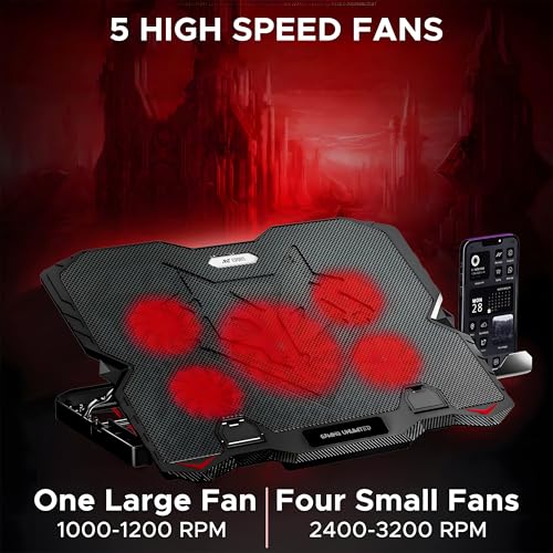 Image of Ant Esports NC190 Laptop Cooling Pad Laptop Cooler with Mobile Holder 1 * 1 125mm and 4 * 1 60mm Quite Red Fans LED Display Laptop Holder 5 Height Adjustable Angle 2USB Ports for Laptop up to 15.6 inch
