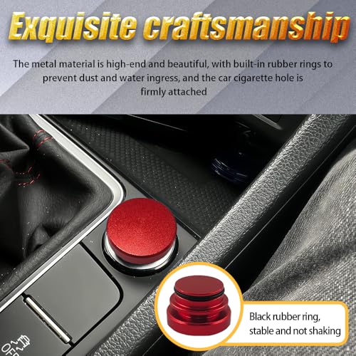 Image of Car Cigarette Lighter Plug Cover, Car Plug Cap, Aluminum Auto Cigarette Lighter Plug Part, Waterproof Dustproof Plug Auto Accessory for Vehicles with Standard 12 Volt Power Source (Red)
