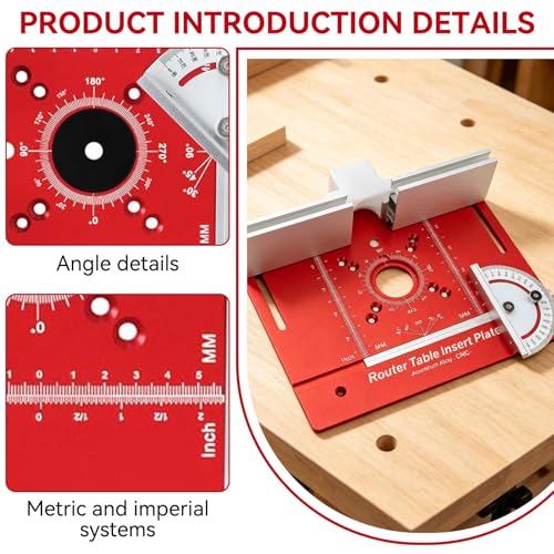 Plaque d'insertion de table de toupie avec échelle d'angle et guide d'onglet rouge - 4
