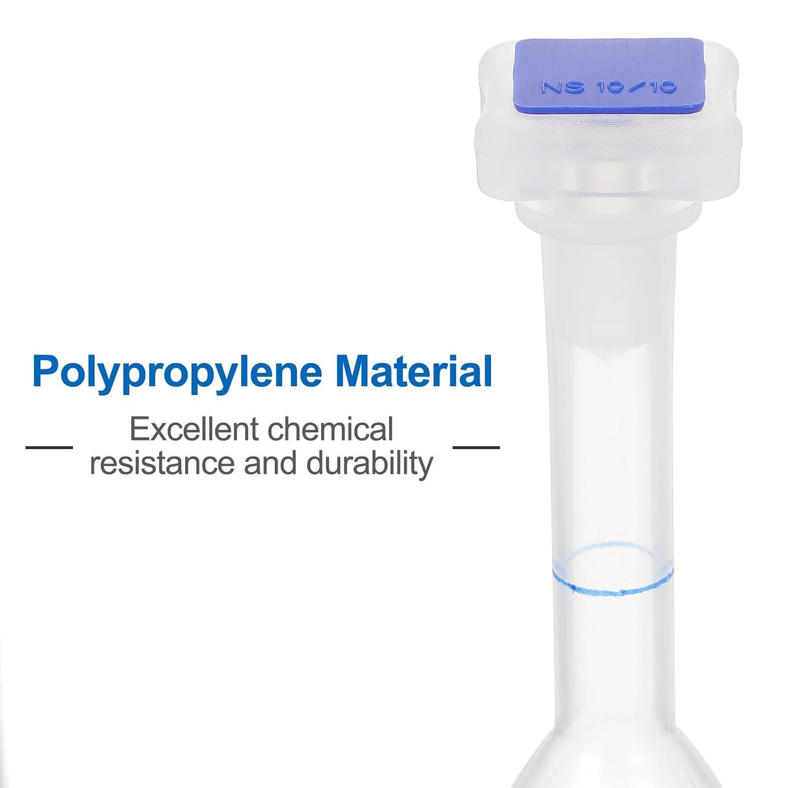 Matraz Aforado Polipropileno 250ml - Matraz de Medida Laboratorio Irrompible con Tapón y Graduación Azul(1,10ml)